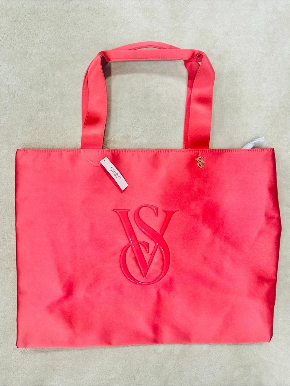 Victoria's Secret Coral Pink Satin Logo Tote